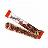 Вафельные трубочки"Biscolata ROLL"с тёмным шоколадом и ореховой нач.и печеньем*27,5гр.*12