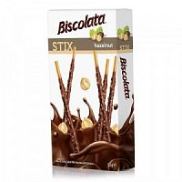 Палочки бисквит."Biscolata Stix Hazelnut" в молочном шоколаде c лесным орехом *32гр.*12